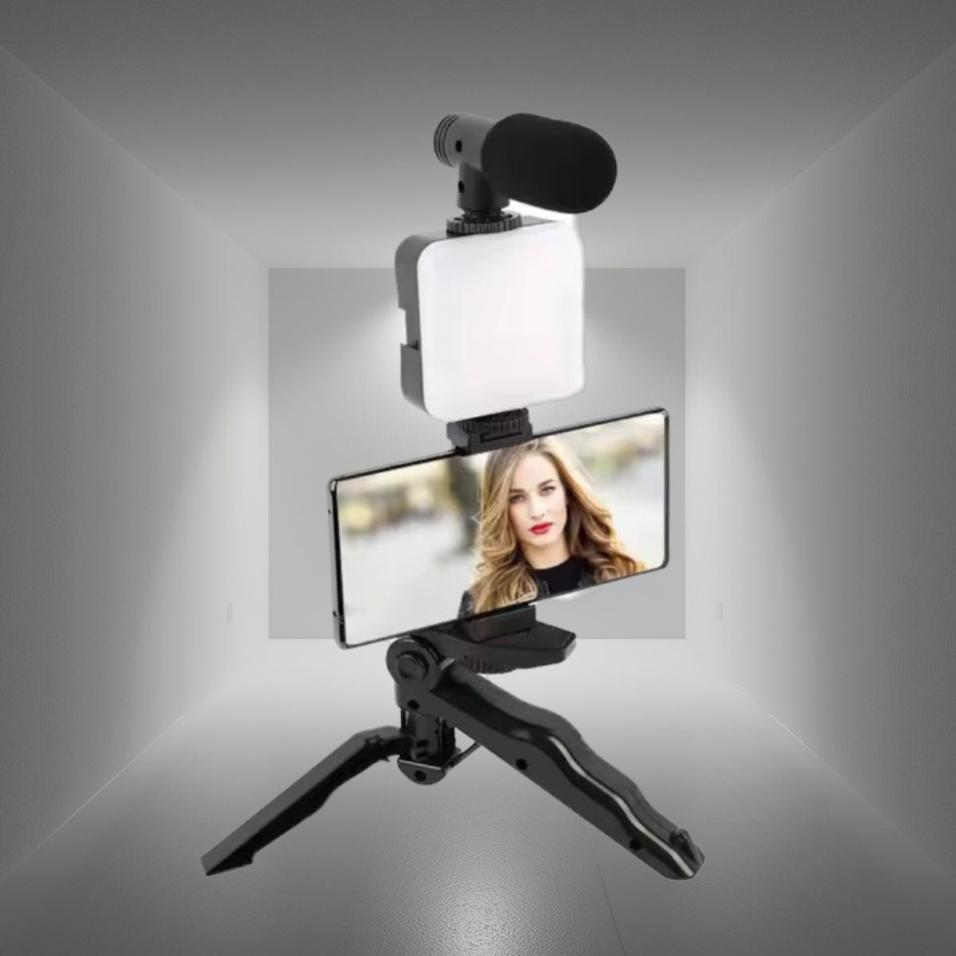 Set grabación móvil 3 en 1 (trípode + micro + luz)